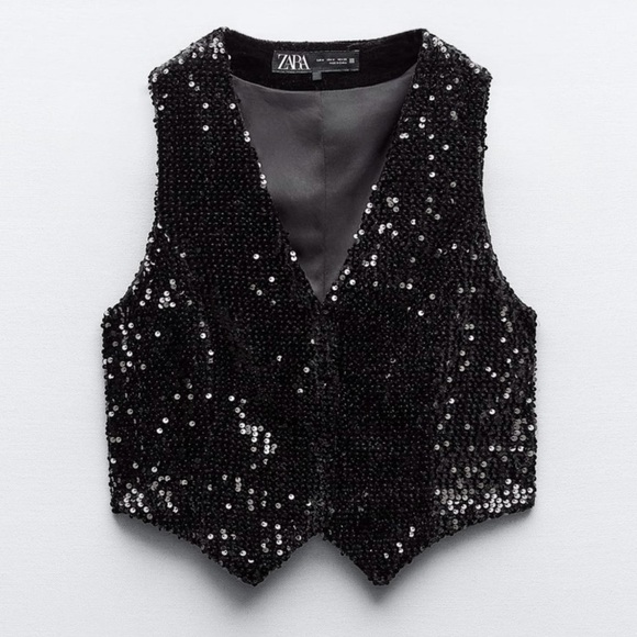 Zara Jackets & Blazers - Black Sequence V-Neck Vest